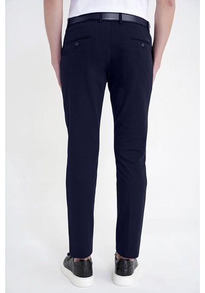 Comfort Fit Yan Cep Pamuklu Dokulu Lacivert Pantolon P 1219