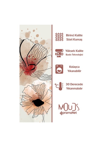 Art Flora Desenli Süet Oturma Odası Salon Fon Perde Baskılı Ekstrafor Büzgü Tek Kanat Prd-1029 Çok Renkli