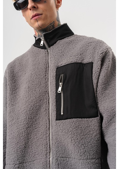 Respire Erkek Zip Oversize Teddy Ceket Gri