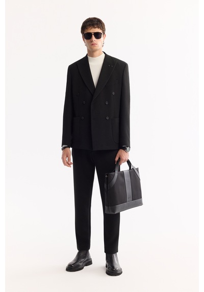 Avva Erkek Siyah Kruvaze Bi-stretch Hafif Dokulu Blazer Comfort Slim Fit Ceket A52y4018