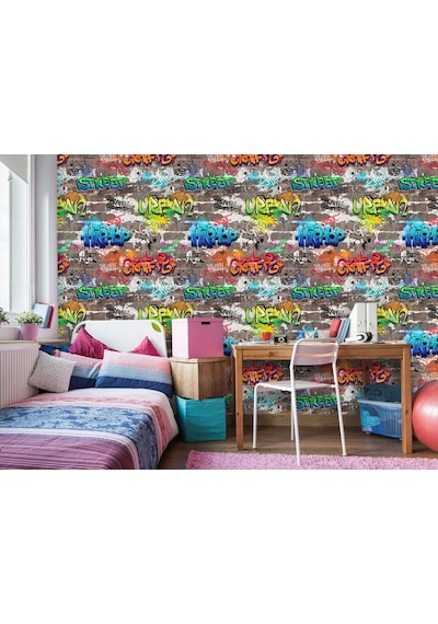 Graffity Renkli Duvar Yazıları Duvar Kağıdı (397456881)