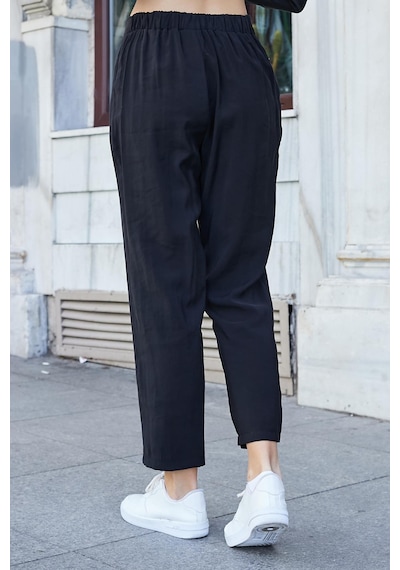 JUMENT Kadın Likrasız Modal Kumaş Yüksek Bel Beli Lastikli Yan Cepli Dar Paça Bilek Boy Pantolon-siyah JUMENT Kadın Likrasız Modal Kumaş Yüksek Bel Beli Lastikli Yan Cepli Dar Paça Bilek Boy Pantolon-siyah