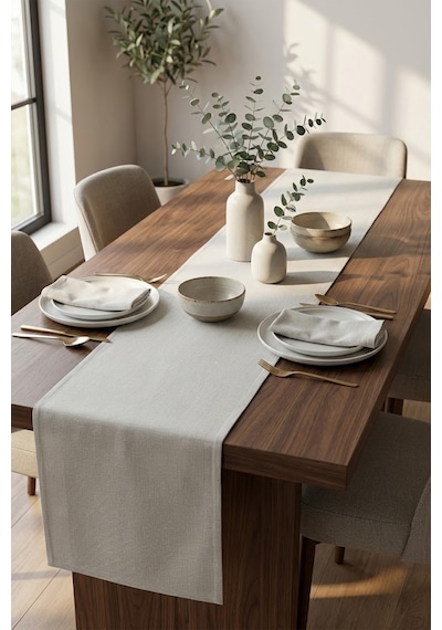 Dekoratif Bohem Runner - Yemek Masası Ve Salon Konsol Örtüsü 50x150 Cm Gri