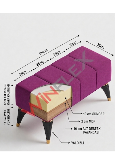 Winflex Çok Amaçlı Dekoratif Puf 38 X 100cm Kiremit Renk
