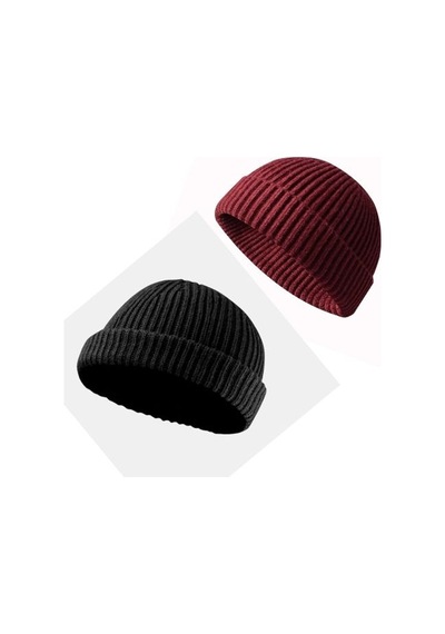 2 Adet Kısa Bere Hipster Bere Takke Bere Leon Beresi Hip Hop Beresi Takke Siyah - Bordo