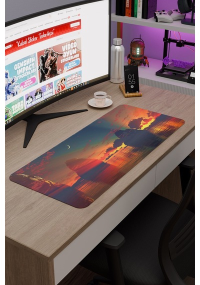 Dijital Gökyüzü V1 70x30 Xl Gaming Kauçuk Kaymaz Taban Mouse Pad Fare Altlığı