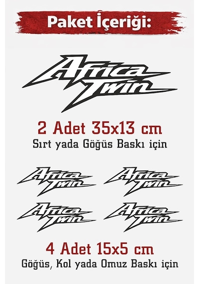 Africa Twin Dtf Ütü İle Tekstil Baskı Etiketi Seti 2 Büyük + 4 Küçük Tişört, Yelek Ceket Uyumlu Çok Renkli