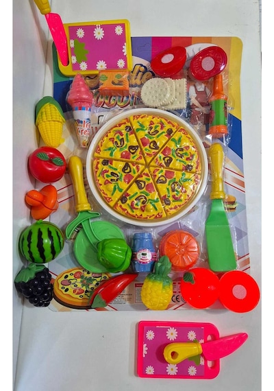 Tepsi Pizza Kesilen Meyve 41 Parça Sebze Dondurma Bisküvi Pasta Kesme Tahtası Evcilik Oyuncak