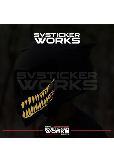 Ağız Diş Köpekbalığı Sticker Kask Vizör Sticker Tüm Kasklar Uyumlu 2 Adet Sağ Sol Altın
