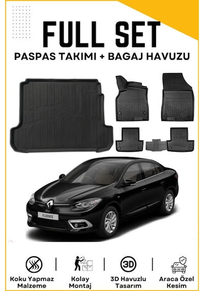 Renault Fluence 2014 Model Birebir Uyumlu Bagaj Havuzu+paspas Seti