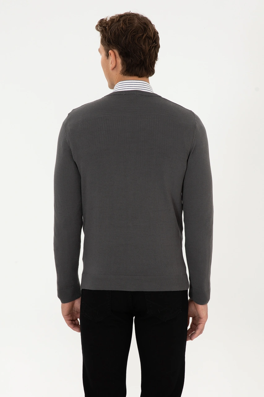 U.S. Polo Assn. Erkek Slim Fit V Yaka Gri Basic Triko Kazak 50313662-VR024