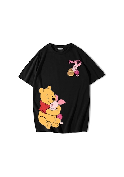 Brz Collectıon Brz Collection Unisex Oversize Pooh & Piglet T-shirt Siyah