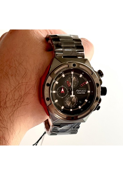 Ferrucci Koyu Füme Renk Fonksiyonları Aktif Takvimli 44mm Kasa Çap Erkek Kol Saati Kırmızı
