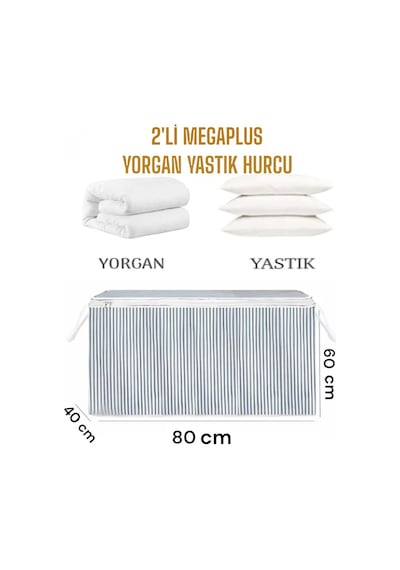 2 Adet Megaplus Yorgan Yastık Hurcu En Büyük Boy Hurç Sandık Tipi Hurç 80 X 60 Kumaş Gri Tr Diğer