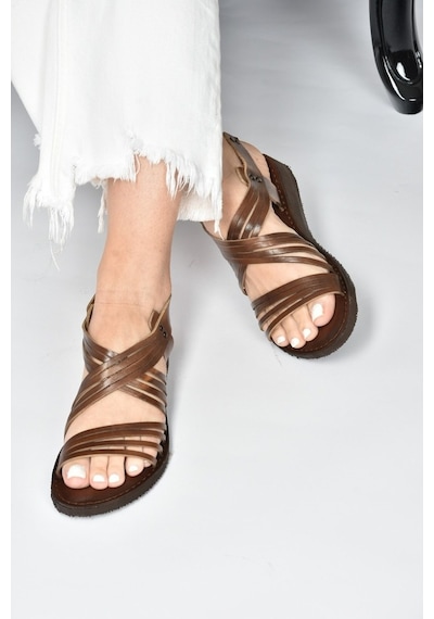 Fox Shoes Taba Hakiki Deri Kadın Sandalet K374680503