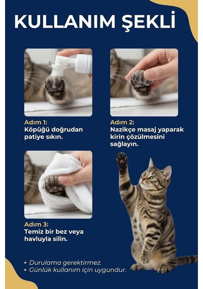 Cleapet Doğal Pati Temizleme Köpüğü 200 Ml Fırça Başlıklı, Durulamasız Kedi Ve Köpek Bakımı Bitkisel, Probiyotik, Vegan Susuz Şampuan