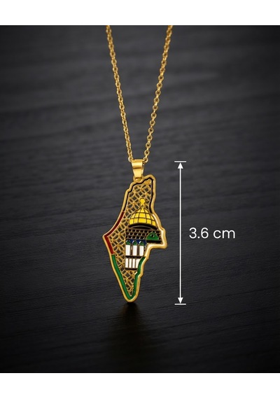 Filistin Haritası Kubbetü S Sahra İle Paslanmaz Gold Kaplamalı Zinciri Unisex Kolye J300041