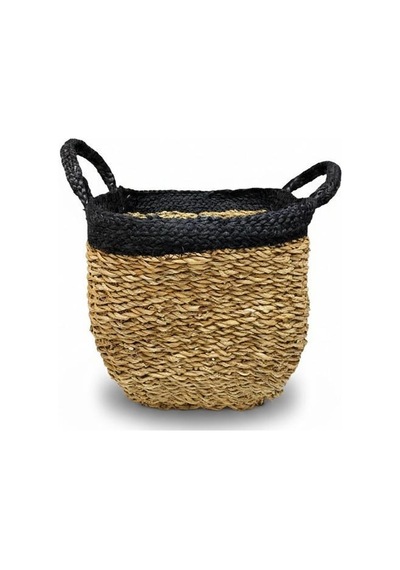 Kare Siyah Detaylı Sepet Küçük 30x27x25 Cm Kahverengi