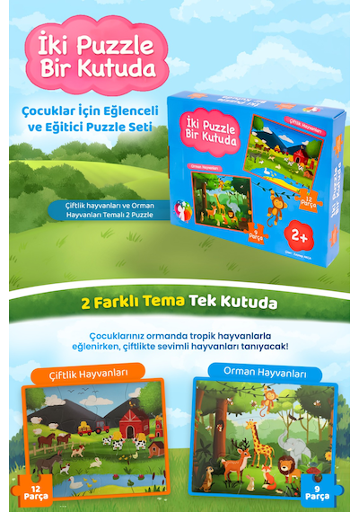 Mert Bebek 2 Puzzle Bir Kutuda Çiftlik Ve Orman Hayvanları Eğitici Çocuk Puzzle Seti 2+ Yaş Varsayılan