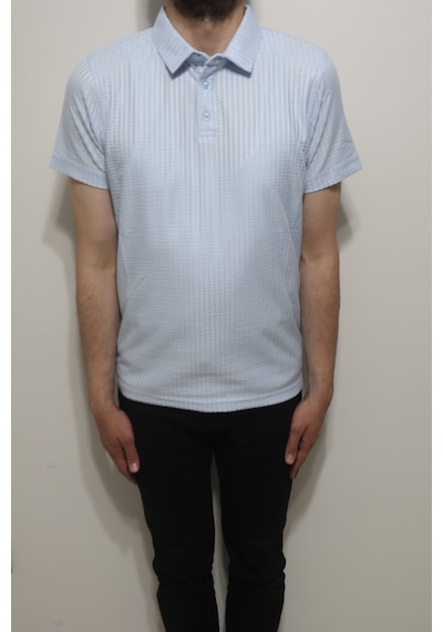 Santa Dmctekstil Erkek Tshirt-1336 Çizgili Spor Kesim Rahat Kalıp Polo Yaka T-shirt Mavi