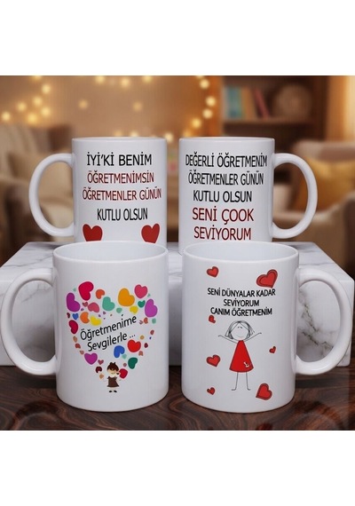 Çay Saati Kahve Molası Öğretmen Hatırası Öğretmenler Gününe Özel Baskılı Kupa Bardak Çok Renkli