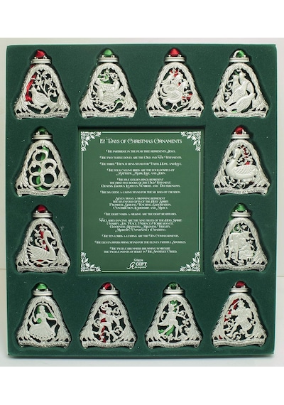 12 Günlük Noel Süs Seti, 12&apos Li Metal Süs Seti, 7,7 Cm, Abbey & Ca Gift
