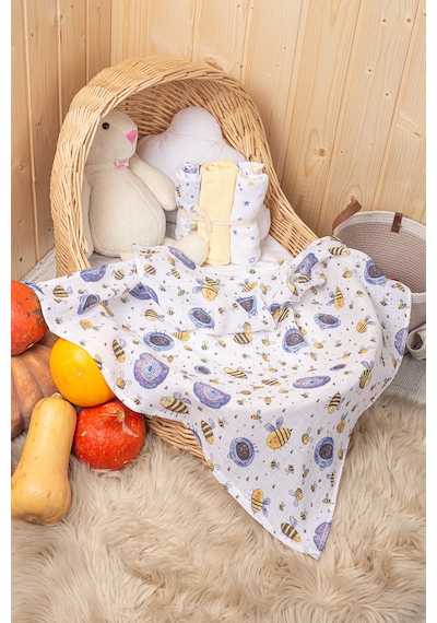 Luckka 3'lü Çok Amaçlı Müslin Örtü Seti - 75x75 Cm - Ztc200 Sarı Sarı