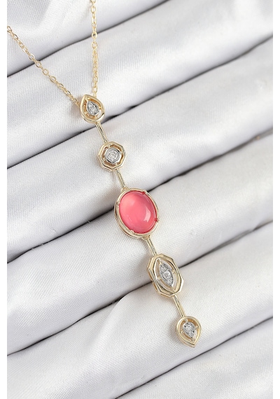 Pirinç Zincir Pembe Gold Renk Zirkon Taşlı Y Kolye - Lisinya Çok Renkli 05200579