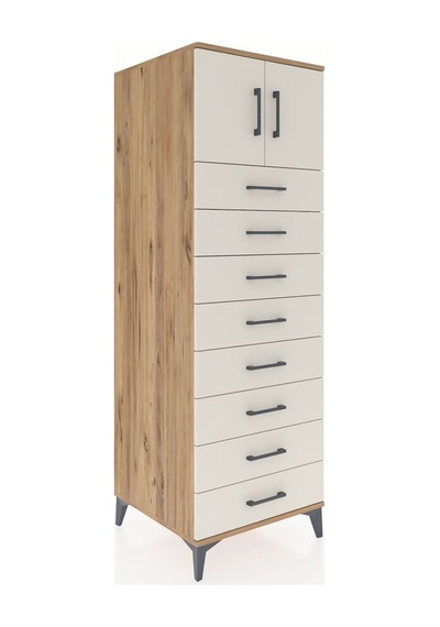 Kronos Dolap Tek Raflı 8 Çekmeceli 2 Kapaklı 60x59x182 Çam-ay... Çam