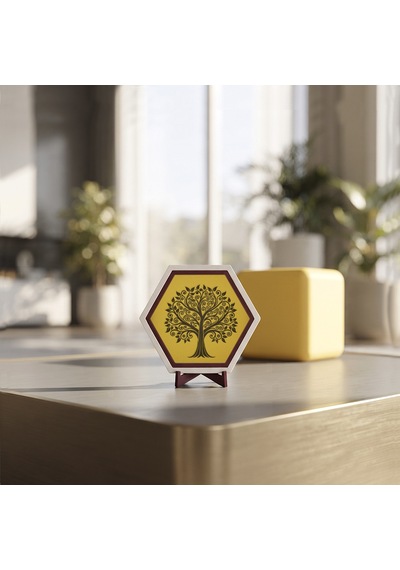 Şık Hayat Ağacı Motifli Masaüstü Dekoratif Aksesuar Ofis Masaları İçin Profesyonel Ve Estetik Seçim 10x10 Cm, Sarı