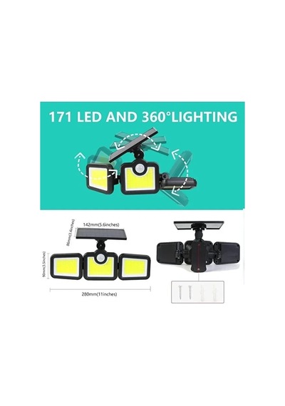 Üçlü Solar Led Projektör - Beyaz Işık - Sensörlü Dış Mekân Aydınlatma Bx40