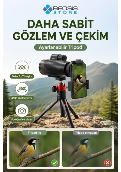 Gosky Mw2 15x52 Hd Monoküler Dürbün Bak4 Prizma, Fmc Optik, Ipx7 Suya Dayanıklı, Telefon Adaptörü