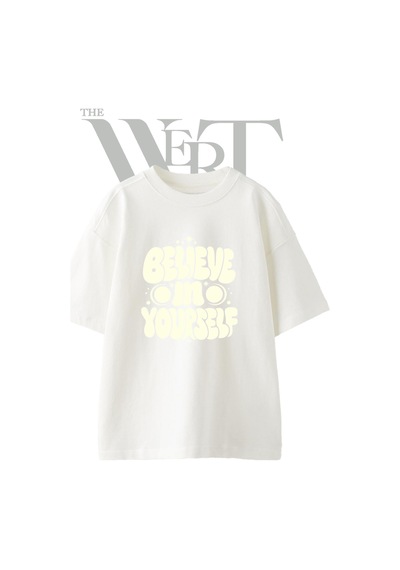 Thewert Groovy Believe Tasarım Baskılı Ünisex Beyaz Oversize T-shirt