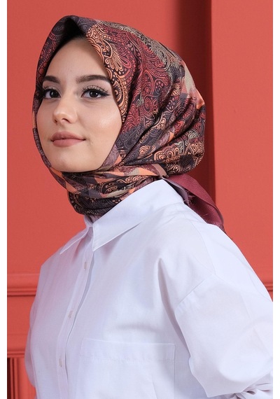 Afvente Paisley Desen Bordo Pamuk Eşarp