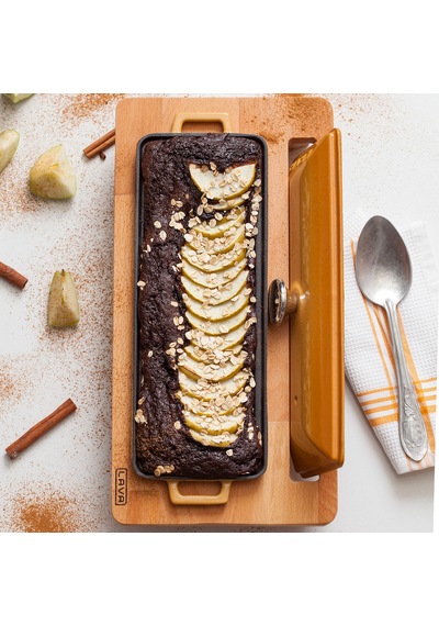 Lava Döküm Ekmek Tenceresi / Kayın Ağacı Servis Standı / Terrine Serisi. Ölçü 11x29cm. - Kırmızı