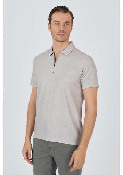 Bej Polo Yaka Kısa Kol Cepsiz Slim Fit Classic Tişört 1011250176 Bej