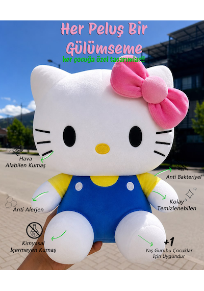 Hello Kitty Peluş Oyuncak Yeni Seri 50cm- Yumuşak & Sevimli Açık Mavi - Lacivert