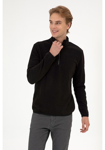 U.S. Polo Assn. Erkek Regular Fit Siyah Polar Yarım Fermuarlı Basic Sweatshirt 50313777-VR046