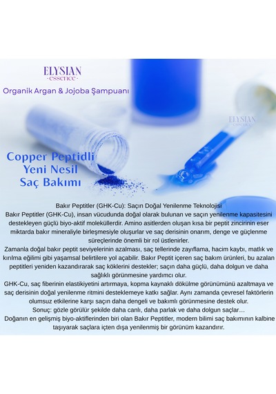 Elysian Essence Organik Argan & Jojoba Şampuanı 2 Adet Copper Peptidli Saç Bakımı Kırılma Karşıtı 300 Ml Tüm Saç Tipleri