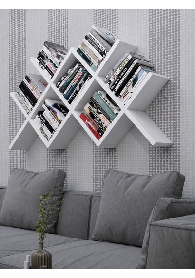 Çapraz Kitaplık Mdf Beyaz