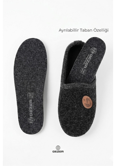 Gezer 15341 Erkek Keçe Rahat Taban Ev Halı Misafir Terliği Siyah