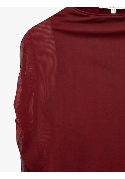 Koton Slim Fit Dik Yaka Kolsuz Tül Detaylı Bluz Bordo 7wal30017ık