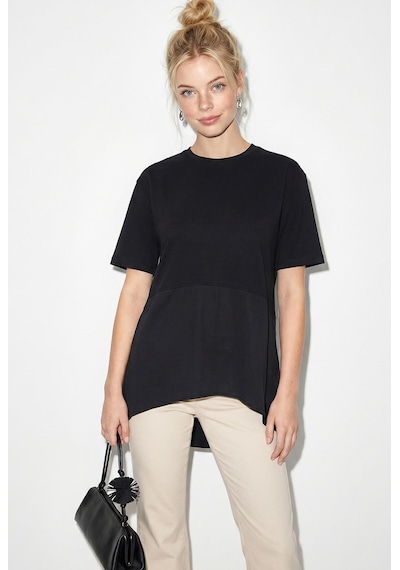 Shade Kadın Garnili Asimetrik Kesim Oversize Basic T-shirt 1069 60286252 - Siyah