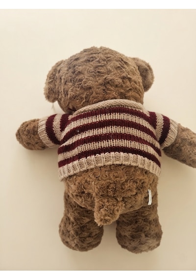 Peluş Tedi Bordo Çizgili Kazaklı Ayıcık 50 Cm Kahverengi-bordo
