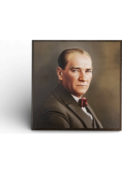 Atatürk Masaüstü Ahşap Tablo - Kabartmalı Baskı Şık Hediyelik 16x16 Cm No 2 3 Parça