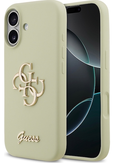Apple Uyumlu iPhone 17  Kılıf Guess Lisanslı Grained Yazı Logolu Kapak Yeşil Yeşil