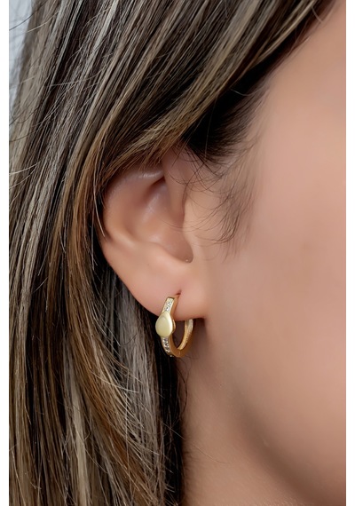 Nereze 925 Ayar Gümüş Gold Kaplama 15 Mm Halka Küpe