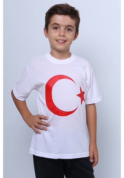 Hçm Çocuk Atatürk Ayyıldız Baskılı Tshirt Kısa Kollu A62 Beyaz - Kırmızı