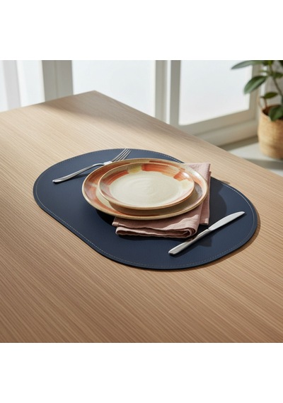 2 Adet Çift Yüz Kenar Dikişli Deri Tam Oval Amerikan Servis Supla 33x44 cm-Kolay Silinebilir Supla