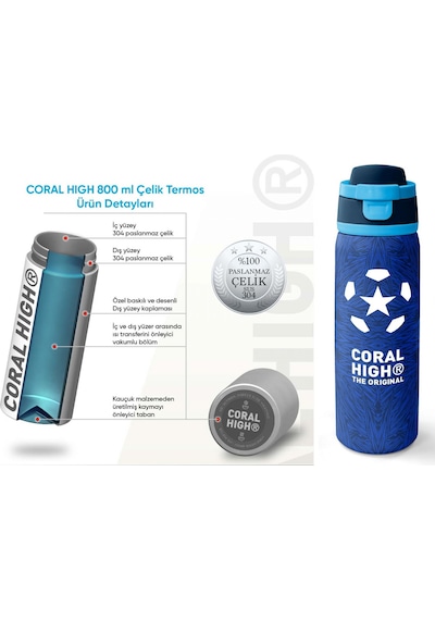 Coral High 800 Ml Erkek Çocuk Lacivert Mavi Futbol Desenli Pipetli Ve Direkt İçim Çelik Termos/matara - 38557 Lacivert - Mavi Coral High 800 Ml Erkek Çocuk Lacivert Mavi Futbol Desenli Pipetli Ve Direkt İçim Çelik Termos/matara - 38557 Lacivert - Mavi